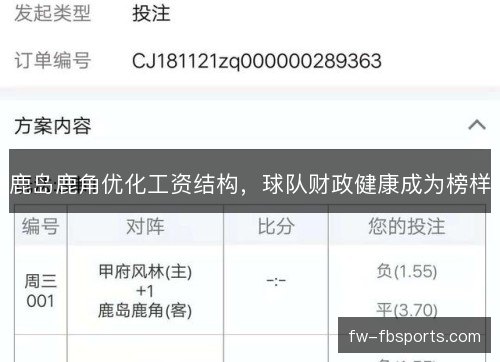 鹿岛鹿角优化工资结构，球队财政健康成为榜样
